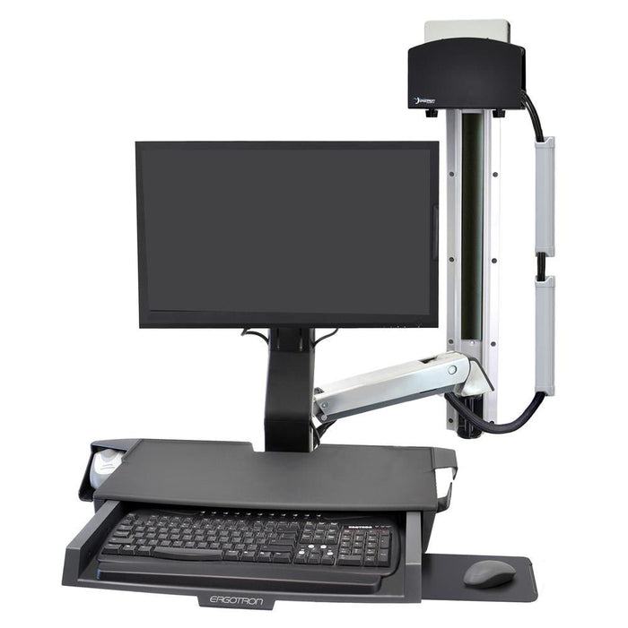 StyleView Sit-Stand Combo System with Worksurface , small CPU hoplder, poished aluminum