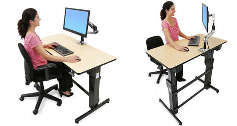 The WorkFit-D,  Ergotron's manual powered sit-stand desk