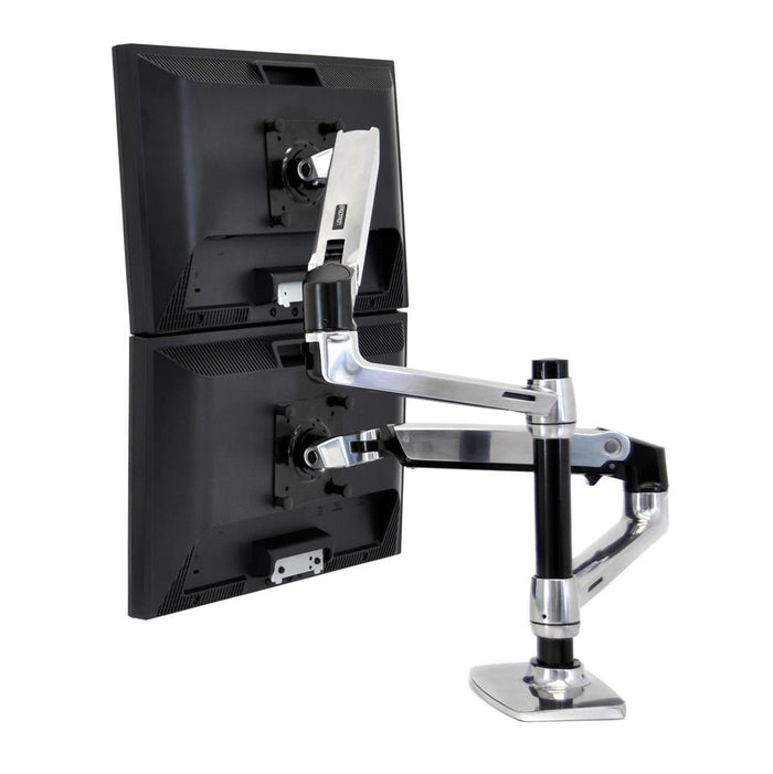 LX Dual Monitor Mount Arm, Stacking, Polished Aluminum - Lucinda Technology Solutions
