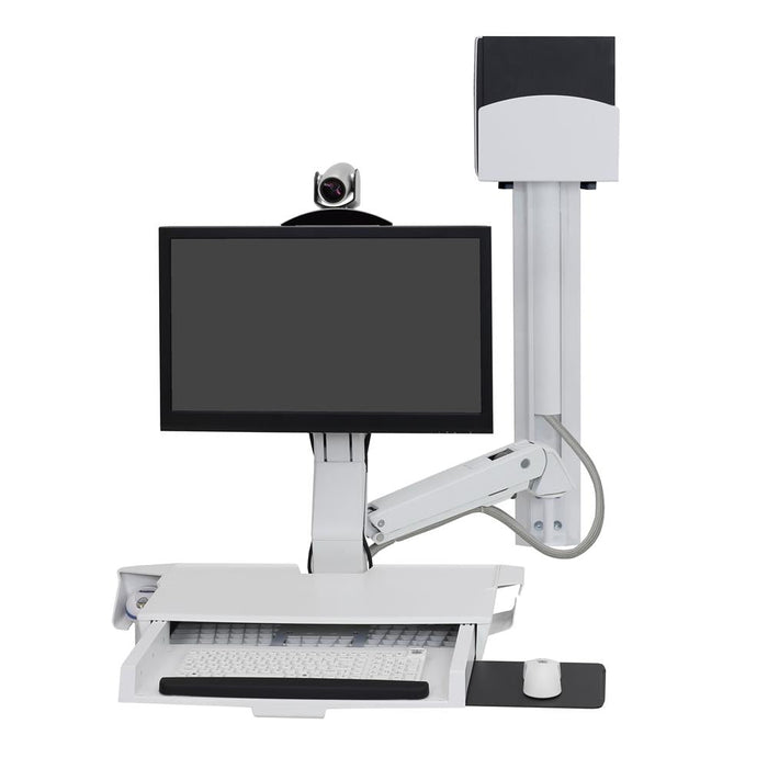 StyleView Sit-Stand Combo System with Worksurface & Small CPU Holder, White - Lucinda Technology Solutions