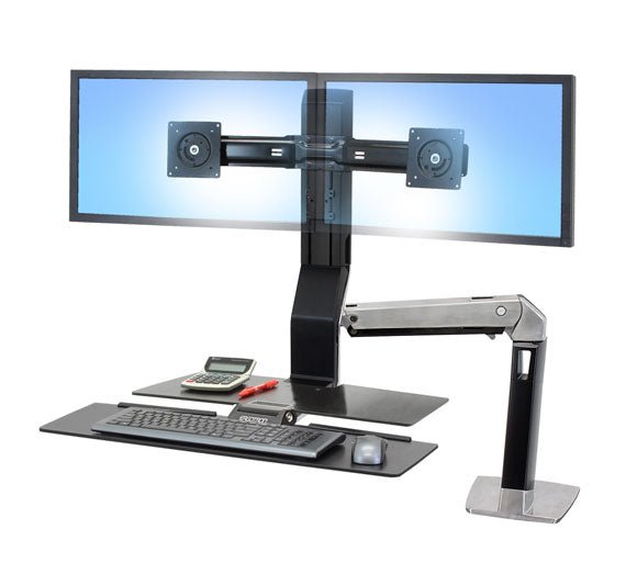 WorkFit-A, bureau debout à deux écrans avec surface de travail - Lucinda Technology Solutions