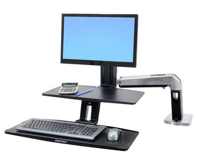 Bureau debout WorkFit-A avec clavier suspendu, modèle à écran unique - Lucinda Technology Solutions